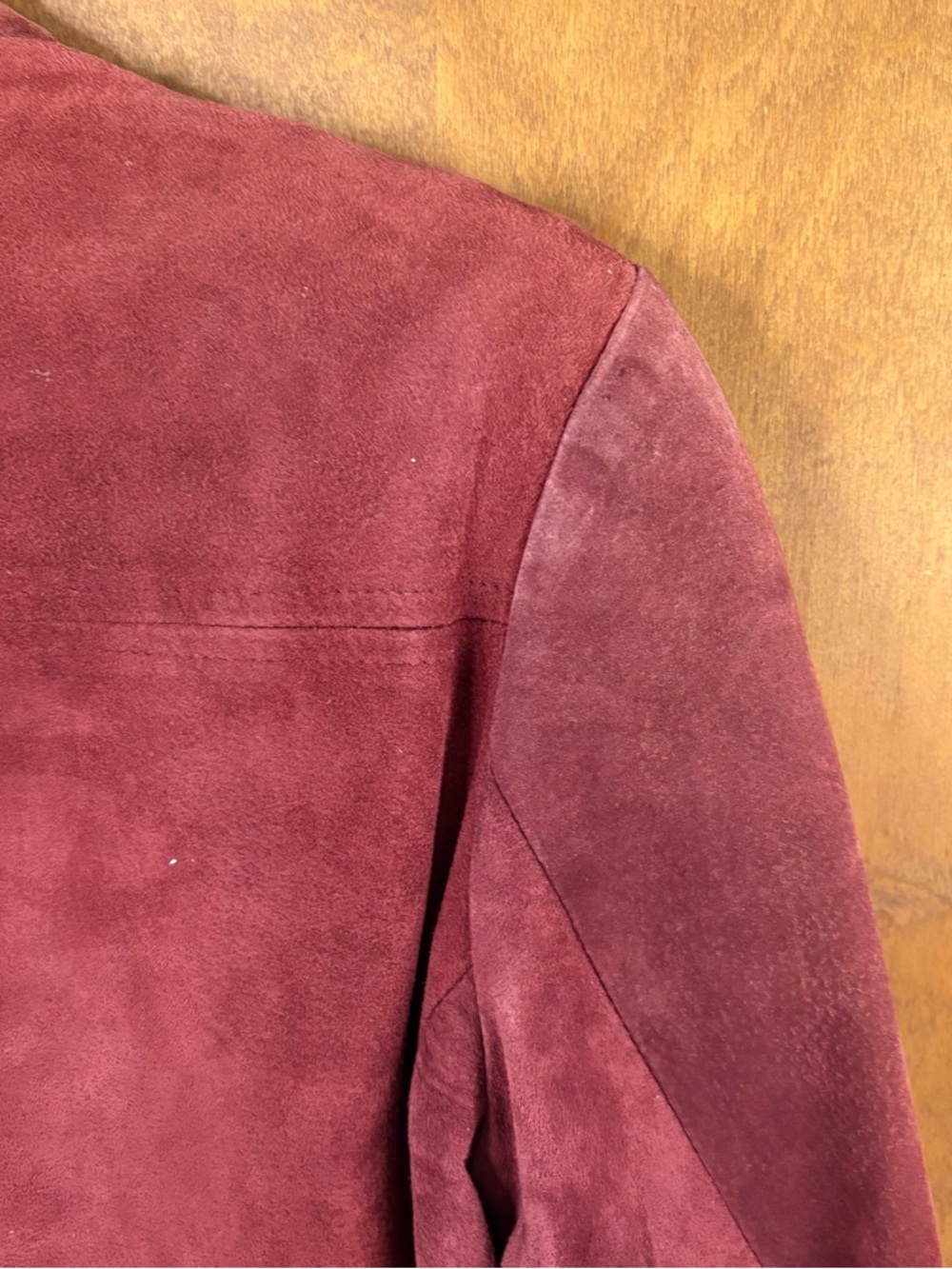 Overland Sheepskin Co Vintage 70s Red Burgundy Leather Suede Open Front Jacket - Picture 11 of 15